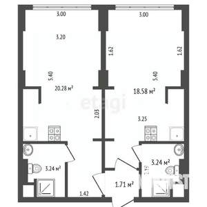 1-к квартира, вторичка, 49м2, 2/25 этаж