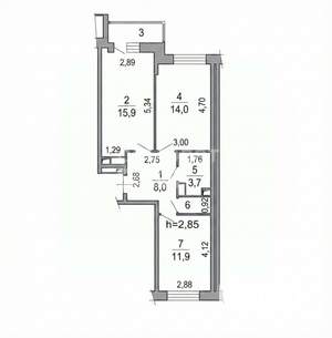 2-к квартира, вторичка, 55м2, 11/17 этаж