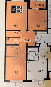 2-к квартира, вторичка, 58м2, 3/22 этаж