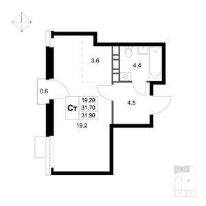 Студия квартира, вторичка, 32м2, 3/7 этаж