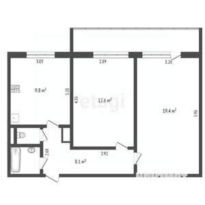 2-к квартира, вторичка, 58м2, 9/9 этаж