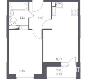 1-к квартира, вторичка, 35м2, 3/17 этаж