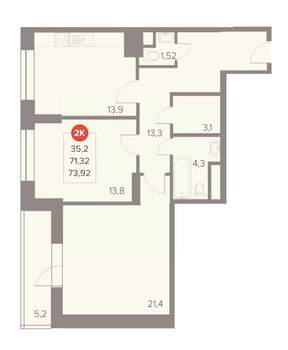 2-к квартира, вторичка, 74м2, 5/22 этаж