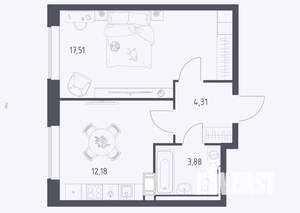 1-к квартира, сданный дом, 38м2, 5/17 этаж