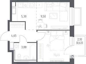 1-к квартира, строящийся дом, 34м2, 12/17 этаж