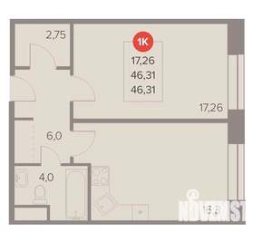 1-к квартира, вторичка, 46м2, 10/22 этаж