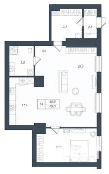 3-к квартира, вторичка, 78м2, 1/5 этаж