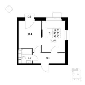 1-к квартира, вторичка, 33м2, 6/7 этаж
