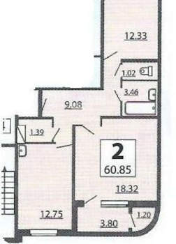2-к квартира, вторичка, 61м2, 16/17 этаж