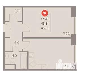 1-к квартира, вторичка, 46м2, 11/22 этаж