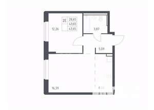 1-к квартира, вторичка, 44м2, 8/12 этаж