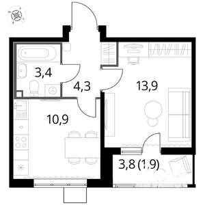 1-к квартира, вторичка, 34м2, 11/25 этаж