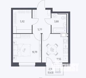 1-к квартира, вторичка, 37м2, 14/17 этаж