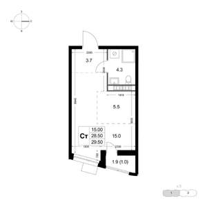 Студия квартира, строящийся дом, 30м2, 2/8 этаж