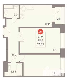 2-к квартира, вторичка, 60м2, 15/22 этаж