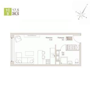 Студия квартира, строящийся дом, 27м2, 11/12 этаж