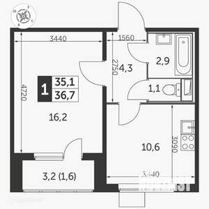 1-к квартира, вторичка, 35м2, 22/23 этаж