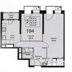 2-к квартира, вторичка, 53м2, 17/17 этаж