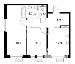 2-к квартира, вторичка, 57м2, 14/14 этаж