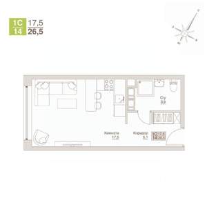 Студия квартира, строящийся дом, 27м2, 9/12 этаж