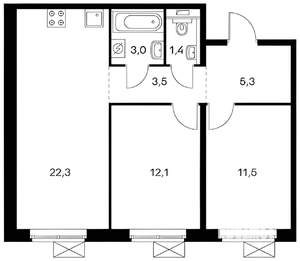 2-к квартира, вторичка, 59м2, 7/14 этаж