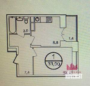 1-к квартира, вторичка, 35м2, 7/17 этаж