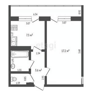 1-к квартира, вторичка, 33м2, 5/5 этаж
