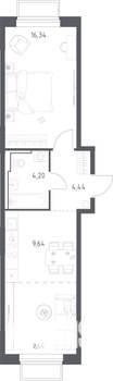 1-к квартира, строящийся дом, 44м2, 2/17 этаж