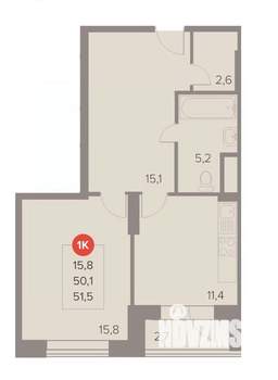 1-к квартира, вторичка, 52м2, 6/22 этаж