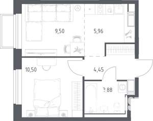 1-к квартира, строящийся дом, 34м2, 13/17 этаж