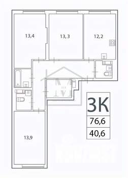 3-к квартира, вторичка, 77м2, 13/17 этаж