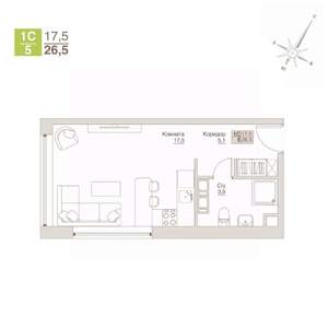 Студия квартира, строящийся дом, 27м2, 10/12 этаж