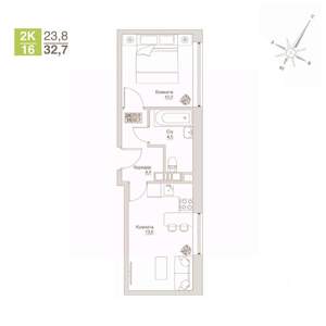 2-к квартира, строящийся дом, 33м2, 7/12 этаж