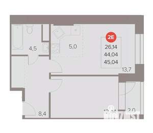 2-к квартира, вторичка, 45м2, 18/22 этаж