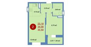 2-к квартира, вторичка, 36м2, 11/17 этаж