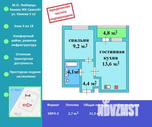 1-к квартира, вторичка, 31м2, 9/18 этаж