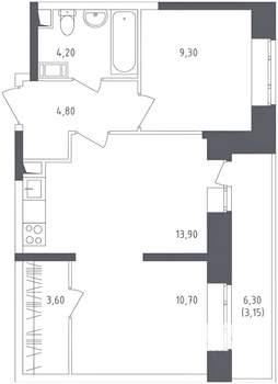 2-к квартира, вторичка, 50м2, 6/15 этаж
