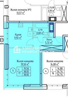 1-к квартира, вторичка, 39м2, 9/25 этаж