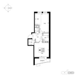 2-к квартира, строящийся дом, 56м2, 3/8 этаж
