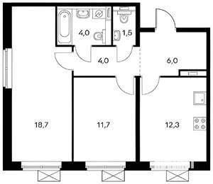 2-к квартира, вторичка, 57м2, 14/14 этаж