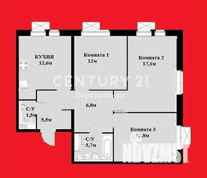 3-к квартира, вторичка, 72м2, 13/26 этаж