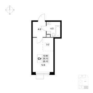 Студия квартира, вторичка, 25м2, 2/6 этаж