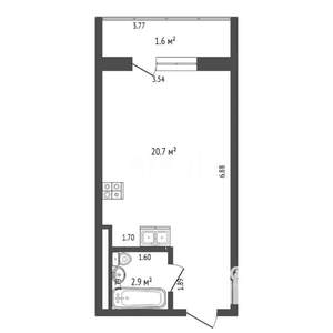 1-к квартира, вторичка, 24м2, 3/3 этаж