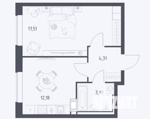 1-к квартира, сданный дом, 38м2, 16/17 этаж