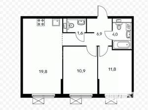 2-к квартира, вторичка, 62м2, 4/25 этаж