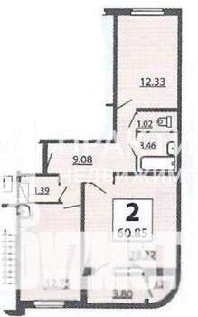 2-к квартира, вторичка, 61м2, 16/17 этаж