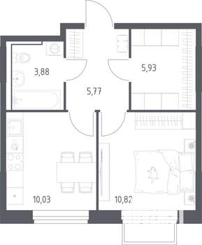 1-к квартира, строящийся дом, 36м2, 2/17 этаж