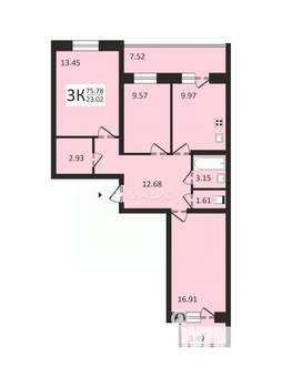 3-к квартира, вторичка, 76м2, 4/6 этаж