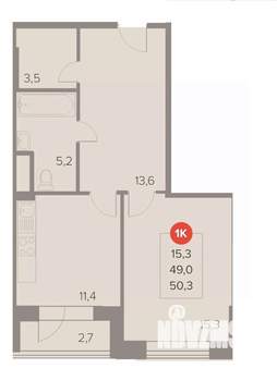 1-к квартира, вторичка, 50м2, 5/22 этаж