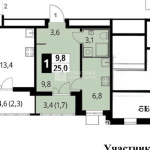 1-к квартира, сданный дом, 25м2, 21/25 этаж